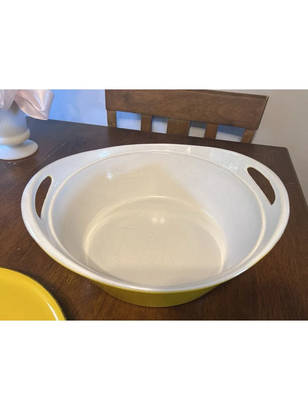 Early Unmarked NACCO Denmark Vtg. Cast Iron Dutch Oven by Michael Lax - Yellow